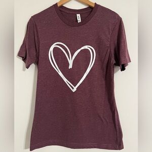 Hearts tee, color is heather maroon, women’s size small.
